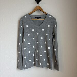 Tommy Hilfiger Sweater Womens Medium Grey Polka Dot V Neck Long Sleeve